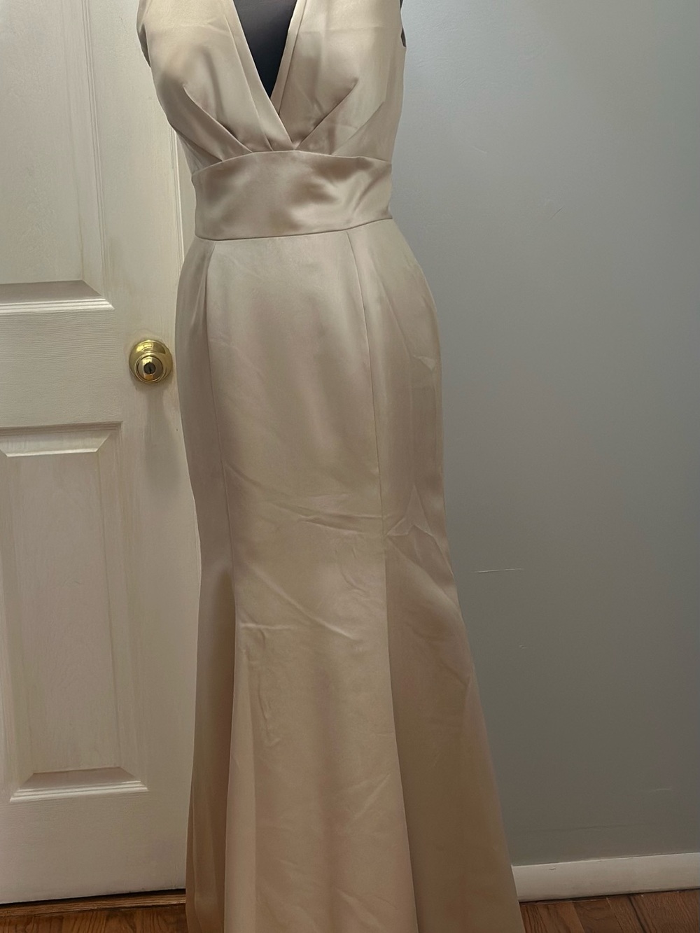 Satin V-Neck Maxi Dress in Champagne